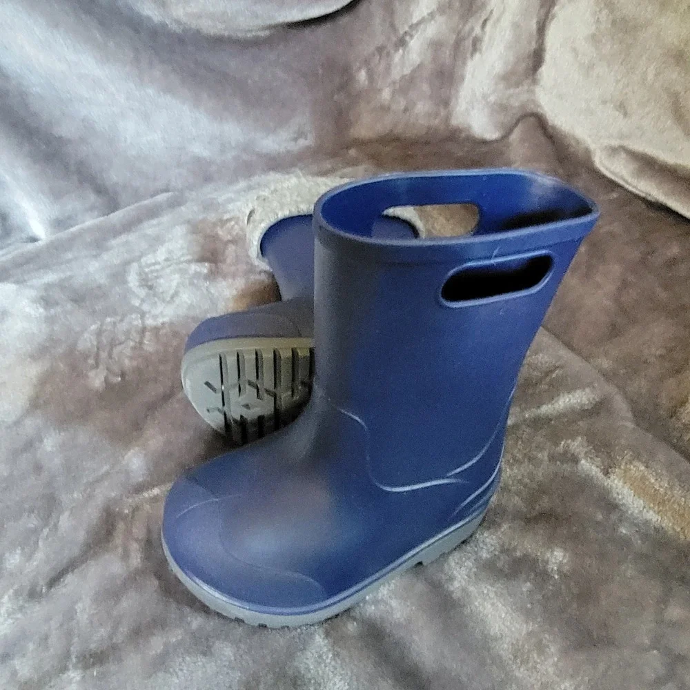 Stride Rite Rain Boots Boys 5 Navy Excellent Gecko Felt Liner Animal Face 360